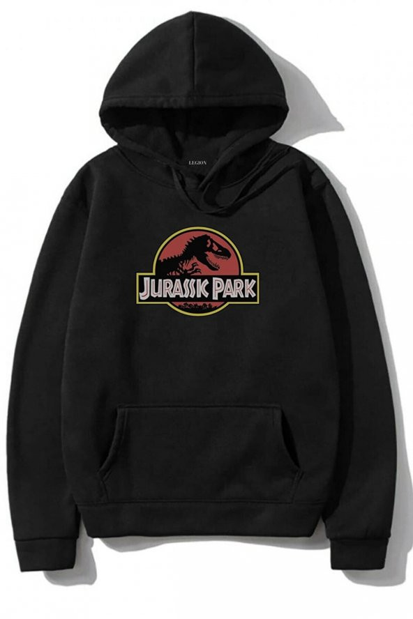 Siyah Unisex Jurassic Park Baskılı Tasarım 2 İplik Sweatshirt Hoo
