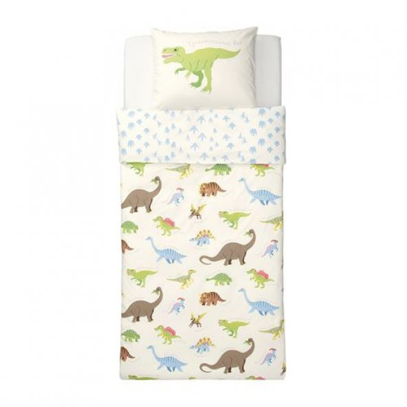 Tek Kişilik Çocuk Nevresim Takımı IKEA Çift Taraflı,Dinazor Figürlü-150x200-Çarşafsız - 3