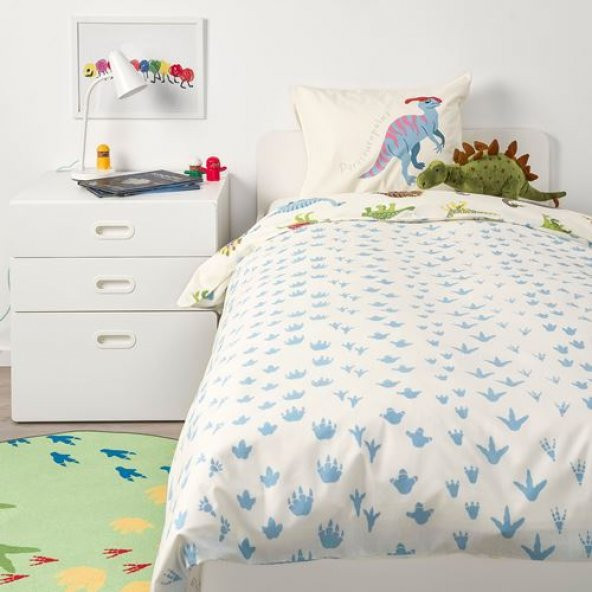 Tek Kişilik Çocuk Nevresim Takımı IKEA Çift Taraflı,Dinazor Figürlü-150x200-Çarşafsız - 4