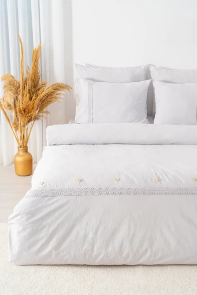 Grace Taş Güpürlü Çift Kişilik %100 Pamuklu Nevresim Seti - 6 Parça Çeyiz Seti - Resim 2