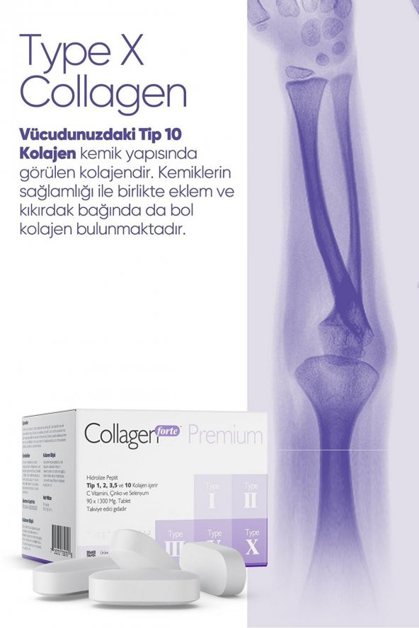 Collagen Forte Premium 5 Tip Kolajen Tip 1, Tip 2, Tip 3, Tip 5, Tip 10 90 Tablet - 5
