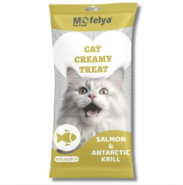Mofelya Yüksek Proteinli Somonlu & Antartika Krilli Krem Kedi Ödül Maması 15 gr 4'lü ürün görseli 1