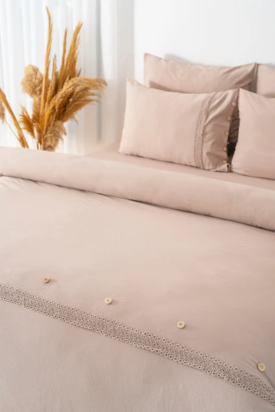 Grace Cappuccino Güpürlü Çift Kişilik %100 Pamuklu Nevresim Seti - 6 Parça Çeyiz Seti - Resim 6