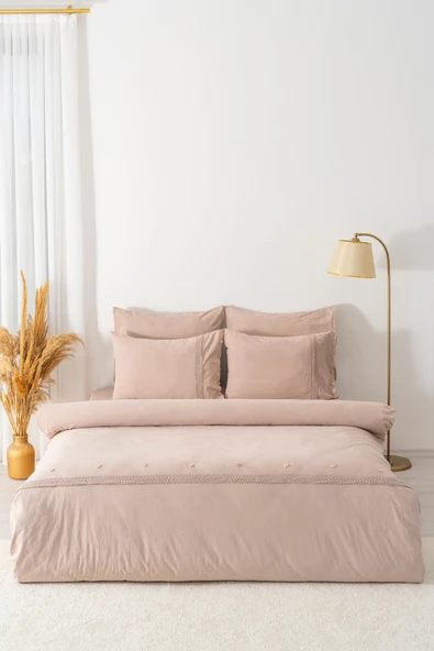 Grace Cappuccino Güpürlü Çift Kişilik %100 Pamuklu Nevresim Seti - 6 Parça Çeyiz Seti - Resim 4