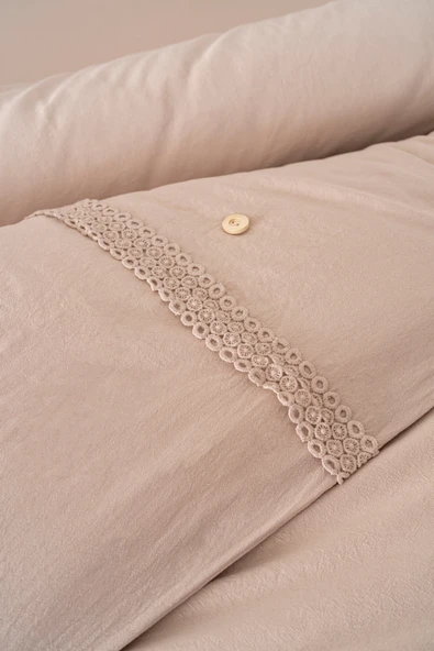 Grace Cappuccino Güpürlü Çift Kişilik %100 Pamuklu Nevresim Seti - 6 Parça Çeyiz Seti - Resim 3