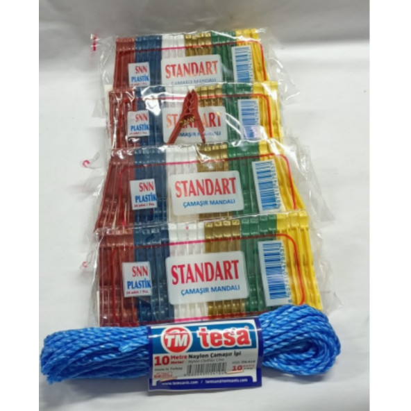 SNN PLASTİK 4 Paket 24 mandal +10 metre çmaşır ipi