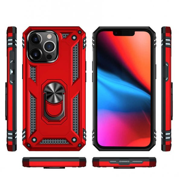 iPhone 13 Pro Max Kılıf Zore Vega Yüzüklü Standlı Zırh Kılıf - Resim 9