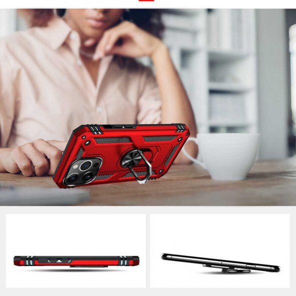 iPhone 13 Pro Max Kılıf Zore Vega Yüzüklü Standlı Zırh Kılıf - Resim 10