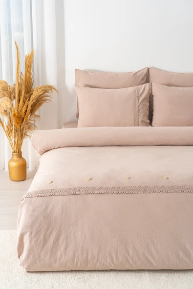 Grace Cappuccino Güpürlü Çift Kişilik %100 Pamuklu Nevresim Seti - 6 Parça Çeyiz Seti - Resim 2