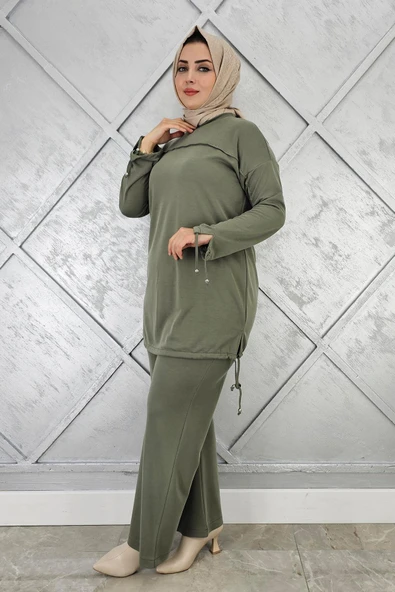 KADIN TAŞ DETAYLI MANŞETİ BAĞCIKLI TESETTÜR TAKIM - Resim 2