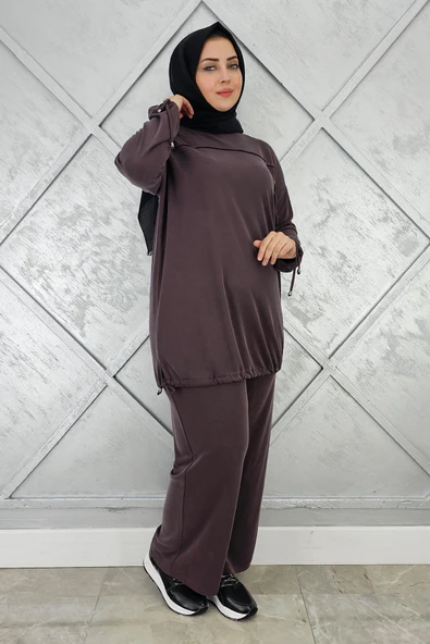 KADIN TAŞ DETAYLI MANŞETİ BAĞCIKLI TESETTÜR TAKIM - Resim 3