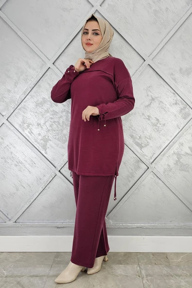KADIN TAŞ DETAYLI MANŞETİ BAĞCIKLI TESETTÜR TAKIM ürün görseli 1