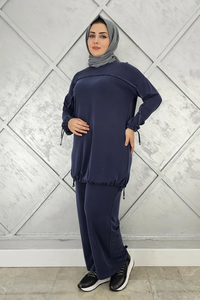 KADIN TAŞ DETAYLI MANŞETİ BAĞCIKLI TESETTÜR TAKIM - Resim 4