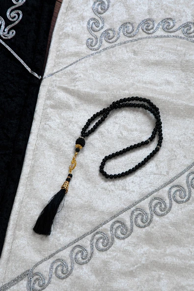 Kalpli Seccade Eşli Çift Seccadesi Hediyelik Gelin Damat Bohçası Çeyizlik Seccade Seti - Gri - Resim 5