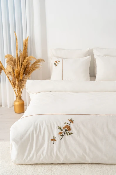 Donna Bej Nakışlı Çift Kişilik Pamuklu Nevresim Seti - 6 Parça Çeyiz Seti - Resim 2