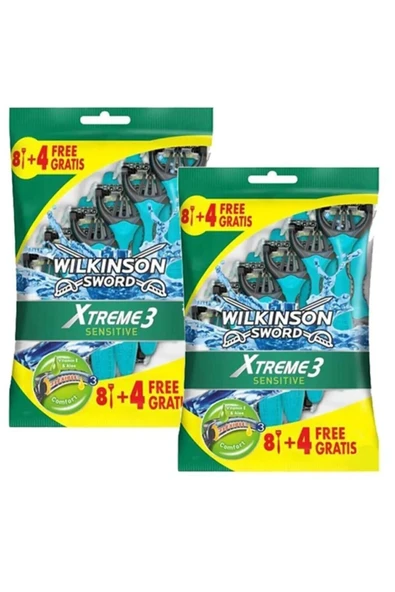 Wilkinson Sword Xtreme 3 Sensitive 8+4 Üç Bıçaklı Kullan At Tıraş Bıçağı 2 Paket ürün görseli 1