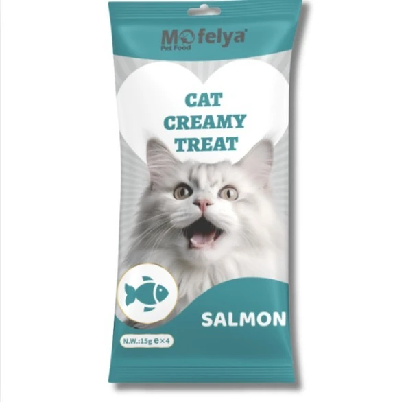Mofelya Yüksek Proteinli Somonlu Krem Kedi Ödül Maması 15 gr 4'lü ürün görseli 1