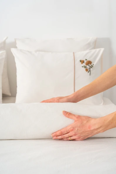 Donna Bej Nakışlı Çift Kişilik Pamuklu Nevresim Seti - 6 Parça Çeyiz Seti - Resim 6