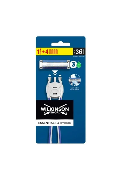 Wilkinson Essentials 3 Hybrid Erkek Tıraş Bıçağıi Sapı 4 Yedek Kartuş ürün görseli 1