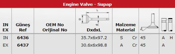 Nissan Subap Takımı X Traıl 2,0 16v (in 8 / Ex 8) - Gunes 6436-6437 ürün görseli 1