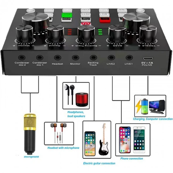 Canlı Web yayını için ses mikseri kondanser mikrofon paketi canlı stüdyo - Resim 3