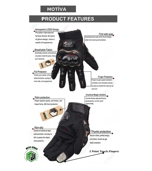 ProBiker Mpro PR100S Motosiklet Eldiveni Siyah 3 Mevsim Korumalı Standart Elastik Kumaş - Resim 5