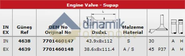 Renault Eski Subap Takımı R21 Gts / Rx / Gtx / Ti / Txe / Nevada Concorde (in 4 / Ex 4) - Gunes 4638-4639 ürün görseli 1