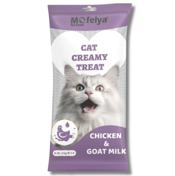 Mofelya Yüksek Proteinli Tavuklu & Keçi Sürlü Krem Kedi Ödül Maması 15 gr 4'lü ürün görseli 1