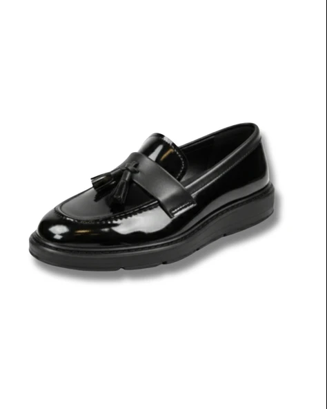 Tarzbu Erkek Klasik Rugan Siyah Püsküllü Loafer Ayakkabı, Yüksek Taban, Mat Detaylı, Eva Malzeme, Günlük Kullanım, Kemerli, Tarz0005 ürün görseli 1