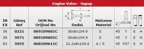 Vag Subap Takımı Polo Jetta Dizel (in 5 / Ex 5) - Gunes 0221-5955 ürün görseli 1