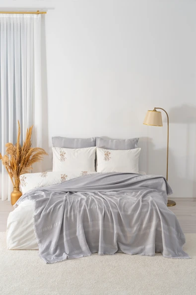 Amara Taş Nakışlı Çift Kişilik %100 Pamuklu Nevresimli Pike Seti - 7 Parça Çeyiz Seti - Resim 3