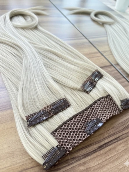 Kadınca Peruk - Wavy (150 Gr) Platin Yarım Ay İki Yan 3 Parça Set ürün görseli 1