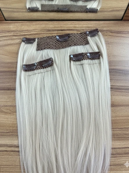 Kadınca Peruk - Wavy (150 Gr) Platin Yarım Ay İki Yan 3 Parça Set - Resim 2