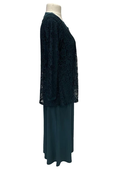 Petrol Mavi Demet Ceketli Elbise Anne Abiye Takım - Resim 2