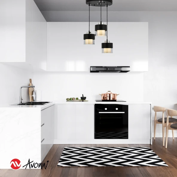 AVONNI AV-60193-3T-BSY Siyah Boyalı Modern Avize E27 Metal Cam 40cm - Resim 2