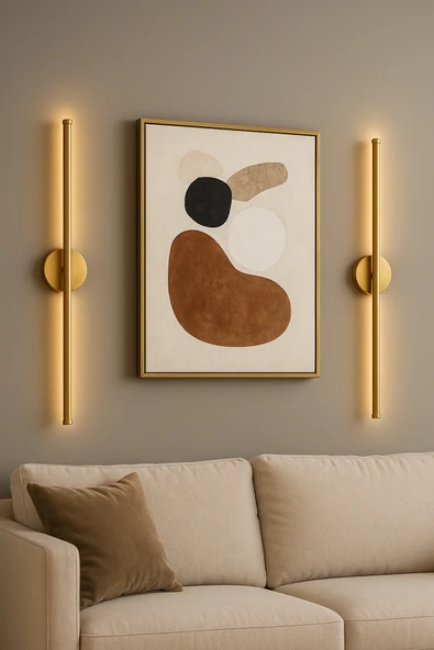 Netzy Modern Kablosuz Pilli Gün Işığı Led Aplik – Eskitme Gold 70 cm | Montajsız Duvar Lambası (Pil Dahil) - Resim 3