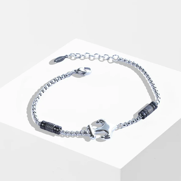 Deniz Çapalı Siyah Silver Çelik Erkek Bileklik ürün görseli 1