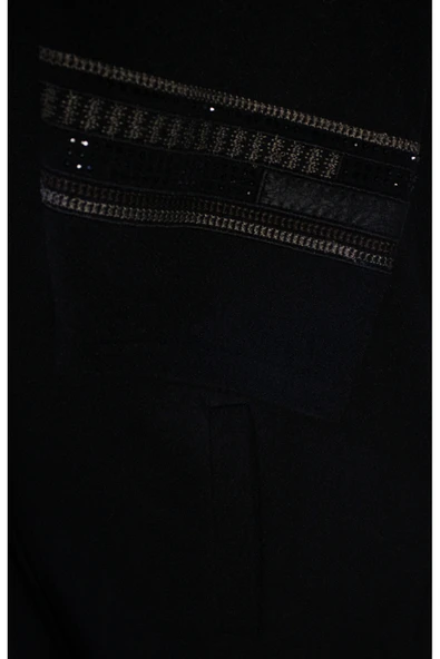 Kadın  Battal Mevsimlik Nakışlı Siyah Pardesü - Resim 8