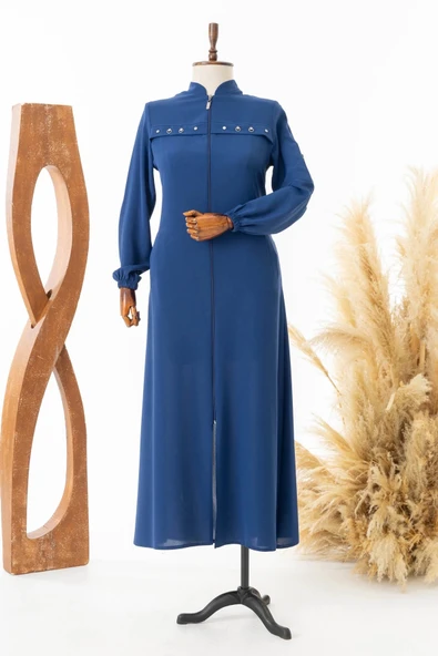 Büyük Beden Fermuarlı Şık 6554 Mavi Ferace ürün görseli 1