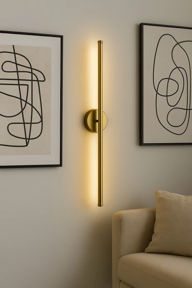 Netzy Modern Kablosuz Pilli Gün Işığı Led Aplik – Eskitme Gold 70 cm | Montajsız Duvar Lambası (Pil Dahil) - Resim 2