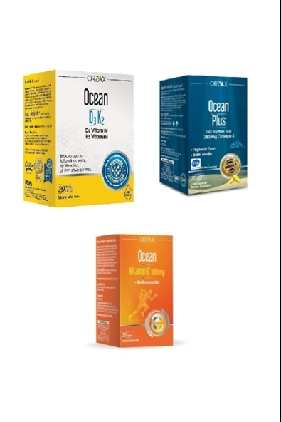 Ocean D3k2 Vitamin 20 ml+Ocean Plus 1200 mg 30 Kapsül+Ocean Vitamin C 1000 mg 30 Tablet ürün görseli 1