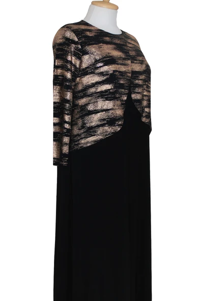 Siyah Zuhal Ceketli Büyük Beden Şık Altın Sarısı Desenli Anne Abiye Takım Elbise - Resim 3