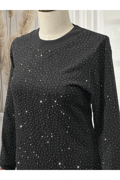 Havyar Baskı Şık Taş İşlemeli Kaliteli Anne Abiye Elbise - Resim 4