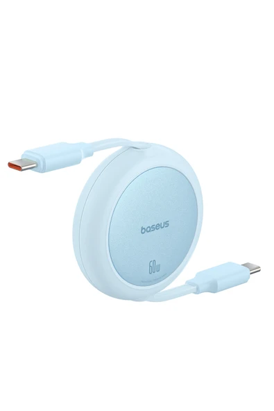 Free2Pull Mini Makaralı USB-C 60W Hızlı Şarj ve Data Kablosu, Mavi - Resim 2