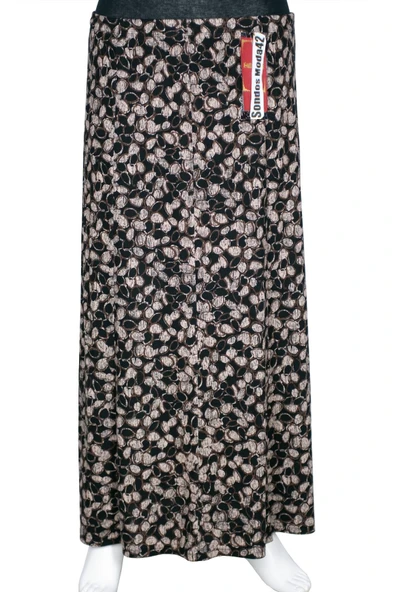 Kadın Betül 8 Parça Lastikli Astarsız Siyah Desenli Etek ürün görseli 1