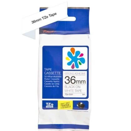 Brother TZe-S261 Beyaz üzerine Siyah Güçlü Yapışkanlı Laminasyonlu Muadil Etiket ürün görseli 1