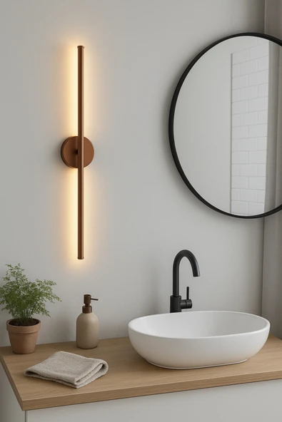 Netzy Cognac Ember™ Rustik Bakır 70 cm Modern Kablosuz Pilli LED Aplik – Montajsız Duvar Lambası Pil Dahil - Resim 3