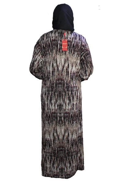 Büyük Beden Kadın Demet Kuplu Boydan Geometrik Desen Siyah Elbise - Resim 5