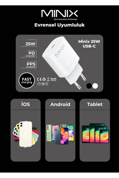 MINIX 25W iPhone XR Uyumlu Type-C Hızlı Şarj Pd Yeni Nesil Hızlı Şarj Aleti Adaptörü, 25W Hızlı Şarj ürün görseli 1