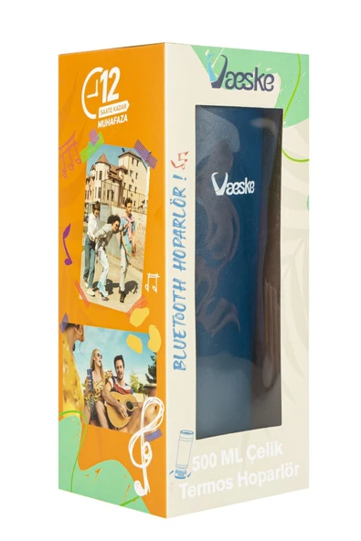 VAESKE BLUETOOTH HOPARLÖRLÜ 500ML PASLANMAZ ÇELİK TERMOS MAVİ - Resim 7